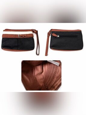 Black and Brown Leather Wristlet Clutch